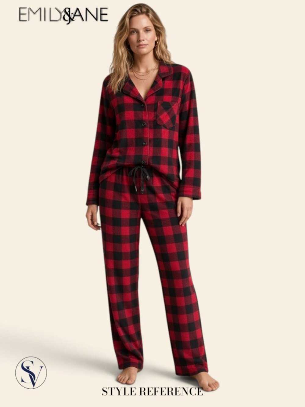 NWT Emily & Jane Buffalo Plaid Fleece Pajama 2-Piece Set Size M